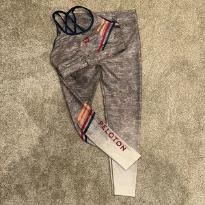 Peloton Gray Leggings and Sports Bra Set with Multicolor Stripes